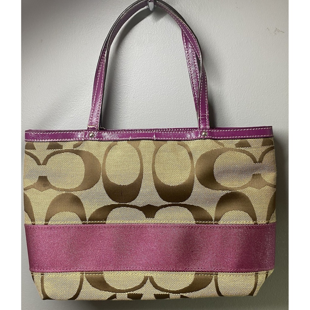 COACH Purse Handbag‎ Tan W/Hot Pink 7x11x2" - Picture 3 of 16
